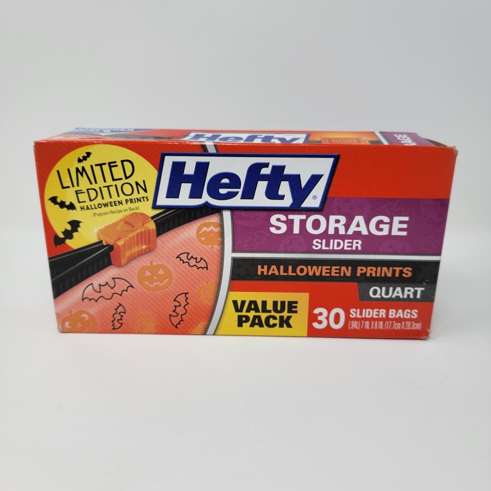 Hefty 2015 Halloween 30 Quart Storage Slider Bags Bats Pumpkins Limited Edition